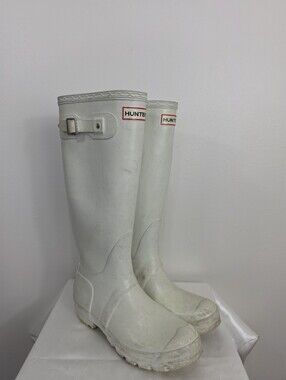 HUNTER pearl White Tall Waterproof Boot Unisex Size 7W 6M